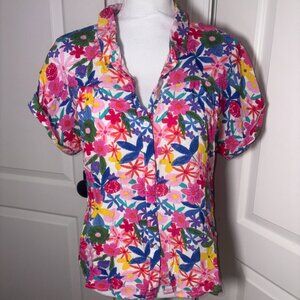 Compania Fantastica Short Sleeve Colorful Button Ruffle Collar Shirt size Large